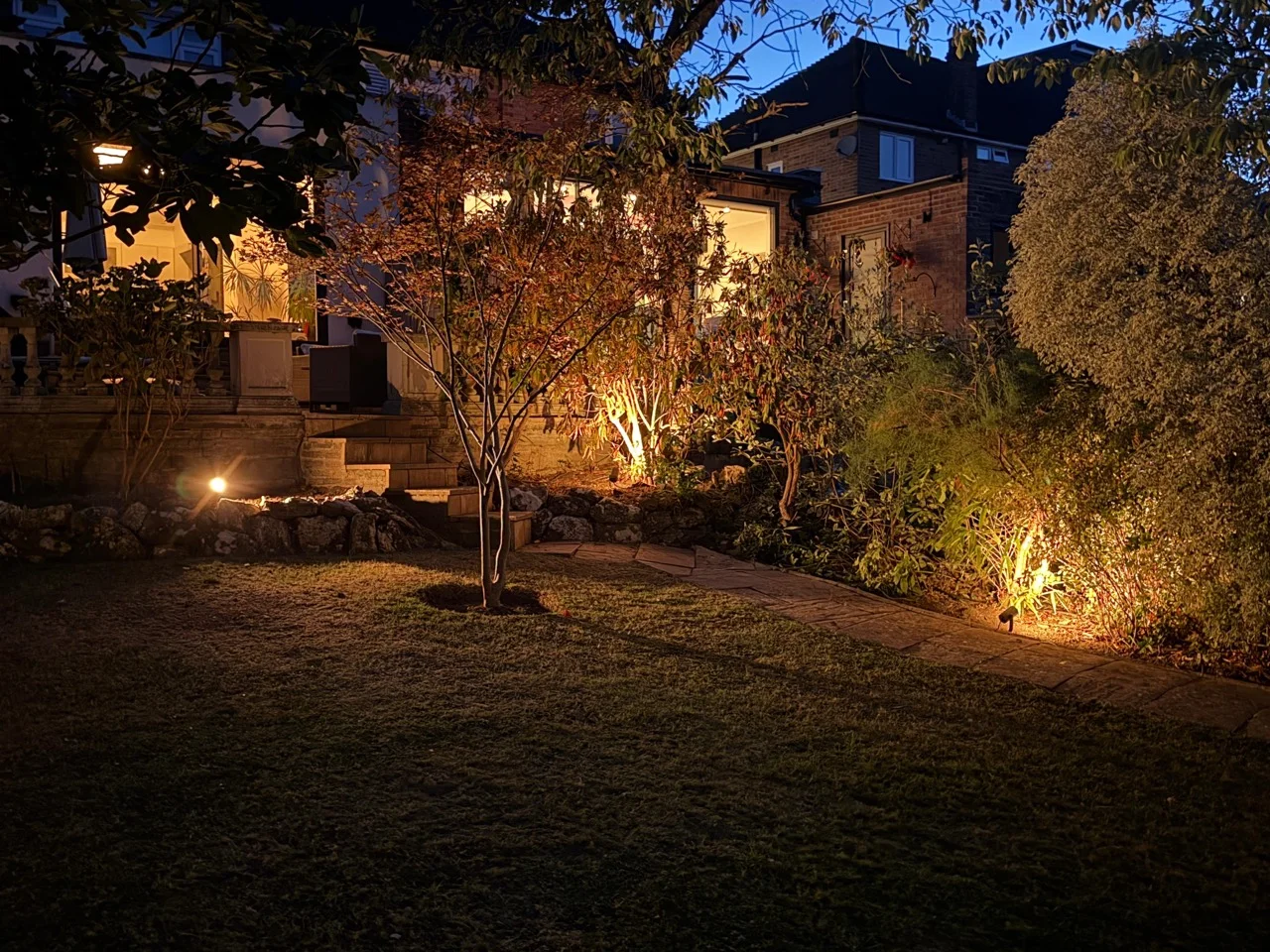 Garden lighting, controlled from a phone.