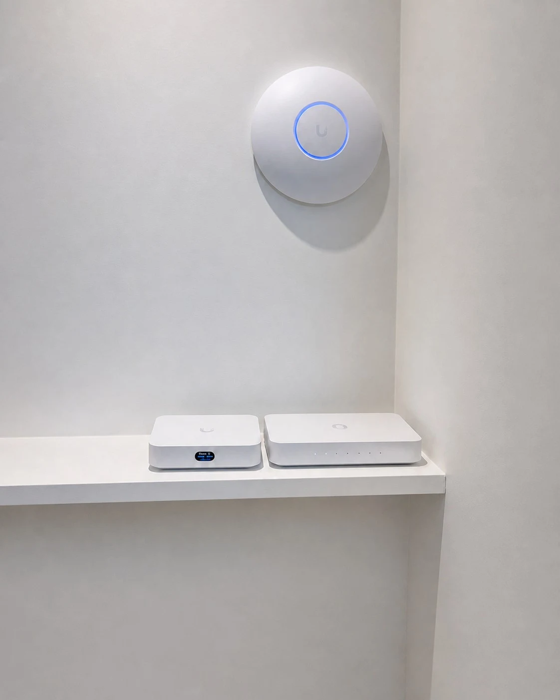 Finished Ubiquiti access point and home network equipment installation by Rudi Electrics