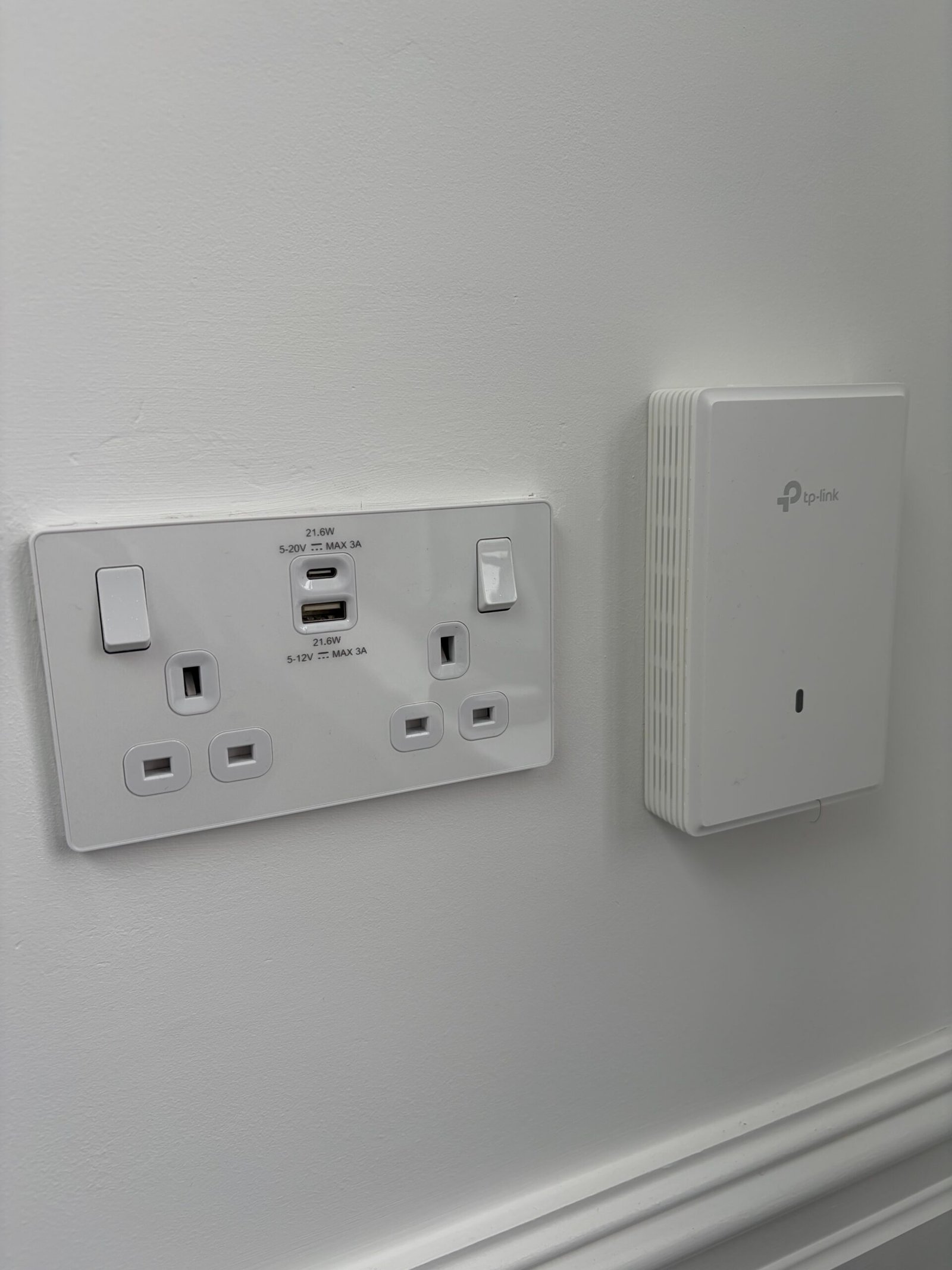 TP-Link EAP access point with double USB socket — home network installation North London