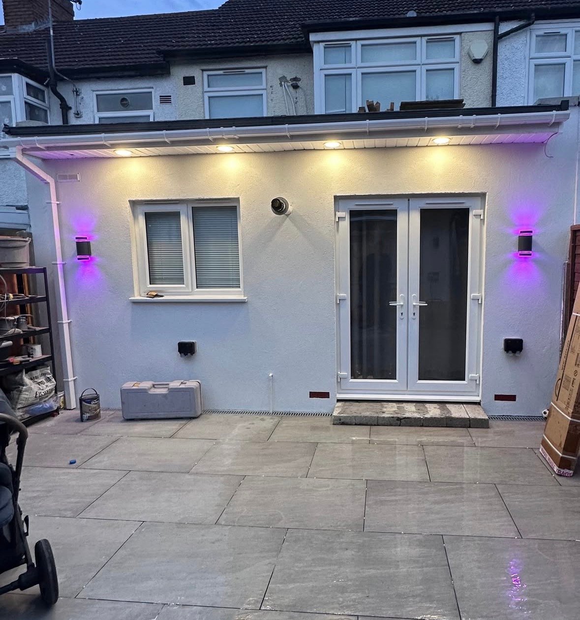 Outdoor RGB wall lights and soffit downlights North London - Rudi Electrics